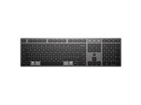 HP 725 - Tastatur - multi-enhed, genopladelig, drevet af superkondensator - full size - trådløs - 2.4 GHz, Bluetooth - QWERTY - Pan Nordic - nattesort 9T5B2AA#UUW