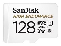 SanDisk High Endurance - Flashhukommelseskort (microSDXC til SD adapter inkluderet) - 128 GB - Video Class V30 / UHS-I U3 / Class10 - microSDXC UHS-I SDSQQNR-128G-GN6IA