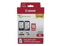 Canon PG-545XL/CL-546XL Photo Paper Value Pack - 2 pakker - Højtydende - sort, farve (cyan, magenta, gul) - original - hængekasse - blækpatron/papirsæt - for PIXMA TR4551, TR4650, TR4651, TS3350, TS3351, TS3352, TS3355, TS3450, TS3451, TS3452 8286B011