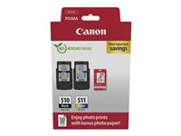 Canon PG-510/CL-511 Photo Paper Value Pack - 2 pakker - sort, farve (cyan, magenta, gul) - original - hængekasse - blækpatron/papirsæt - for PIXMA iP2700, MP230, MP252, MP272, MP280, MP282, MP492, MP495, MP499, MX360, MX410, MX420 2970B017