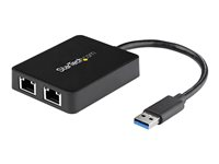 StarTech.com USB 3.0 to Dual Port Gigabit Ethernet Adapter w/ USB Port - 10/100/100 - USB Gigabit LAN Network NIC Adapter (USB32000SPT) - Netværksadapter - USB 3.0 - 1GbE - 1000Base-T - 2 porte - sort USB32000SPT
