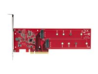 StarTech.com Dual M.2 PCIe SSD Adapter Card, x8 / x16 Dual NVMe or AHCI M.2 SSD to PCI Express 4.0, Up to 7.8GBps/Drive, For 2242/2260/2280/22110mm PCIe M-Key M2 SSDs, Bifurcation Required - PC/Linux Compatible (DUAL-M2-PCIE-CARD-B) - Interfaceadapter - M.2 - Expansion Slot til 2 x M.2 - M.2 Card - lavprofil - RAID 0, 1, JBOD - PCIe 4.0 x16/x8 - rød DUAL-M2-PCIE-CARD-B