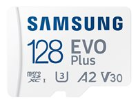 Samsung EVO Plus MB-MC128S - Flashhukommelseskort (microSDXC til SD adapter inkluderet) - 128 GB - A2 / Video Class V30 / UHS-I U3 / Class10 - microSDXC UHS-I - hvid MB-MC128SA/EU