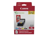 Canon CLI-571 XL C/M/Y/BK Photo Value Pack - 4 pakker - 11 ml - Højtydende - sort, gul, cyan, magenta - original - hængekasse - blækbeholder / papirsæt - for PIXMA TS5051, TS5053, TS5055, TS6050, TS6051, TS6052, TS8051, TS8052, TS9050, TS9055 0332C006